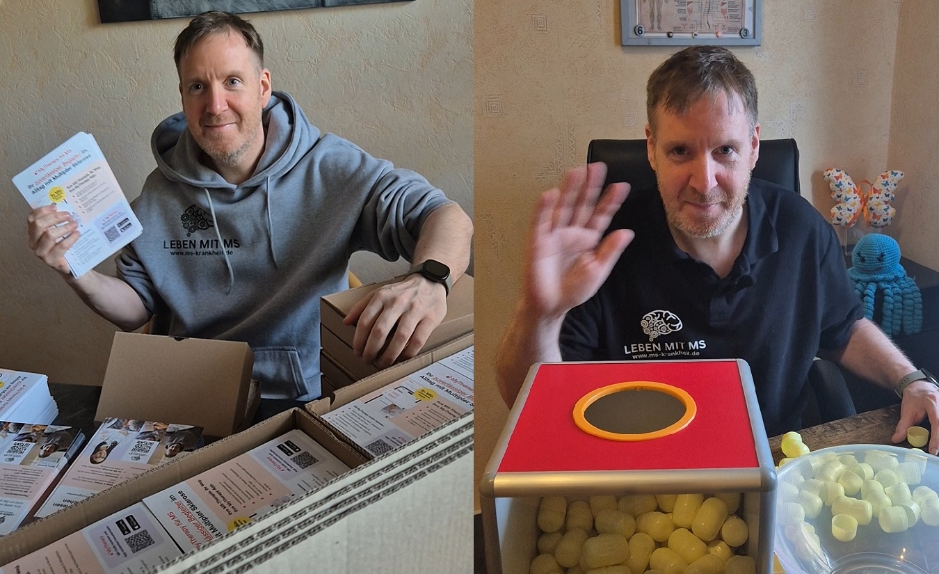 Marco Rickhoff bei der Arbeit – Flyer-Verteilung und Gewinnspiel